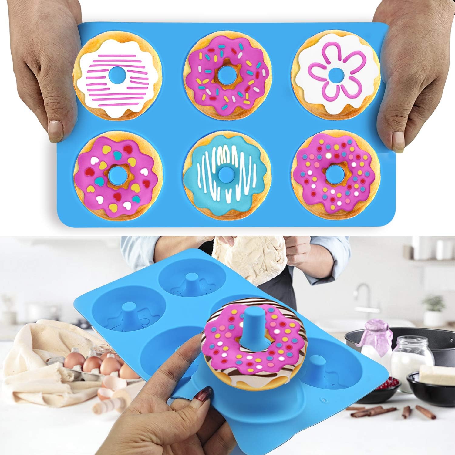 Mity rain Silicone Baking Mold/Donut Pans/Round Mold for Soap Cupcake Cake Biscuit Muffin Jello Bagels（Set of 2）: Kitchen & Dining