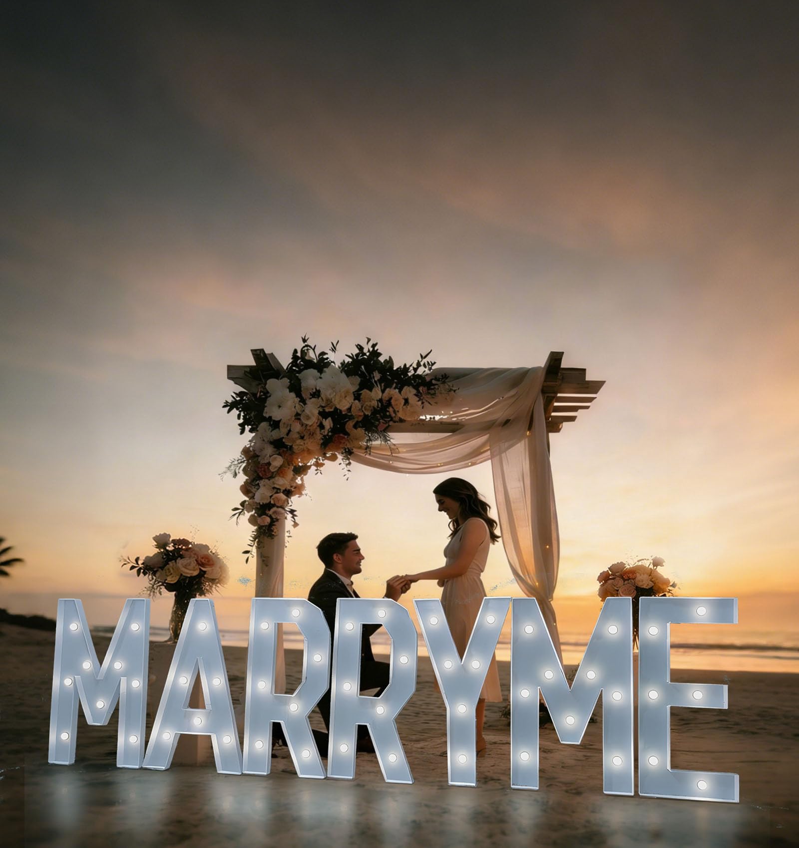 Photo 1 of 3 FT Marry Me Light Up Letters, Windproof Will You Marry Me Sign Marquee Letter Proposal Decorations Outdoor Large Engagement Wedding Party Decorations Kit