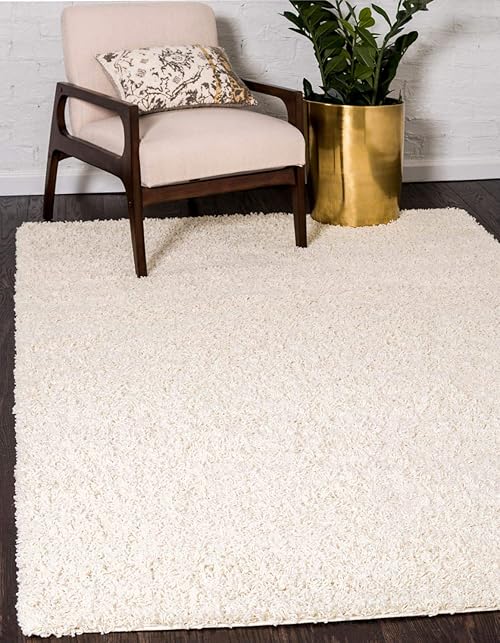Unique Loom Solid Shag Collection Area Rug (3' 3" x 5' 3" Rectangle, Pure Ivory)