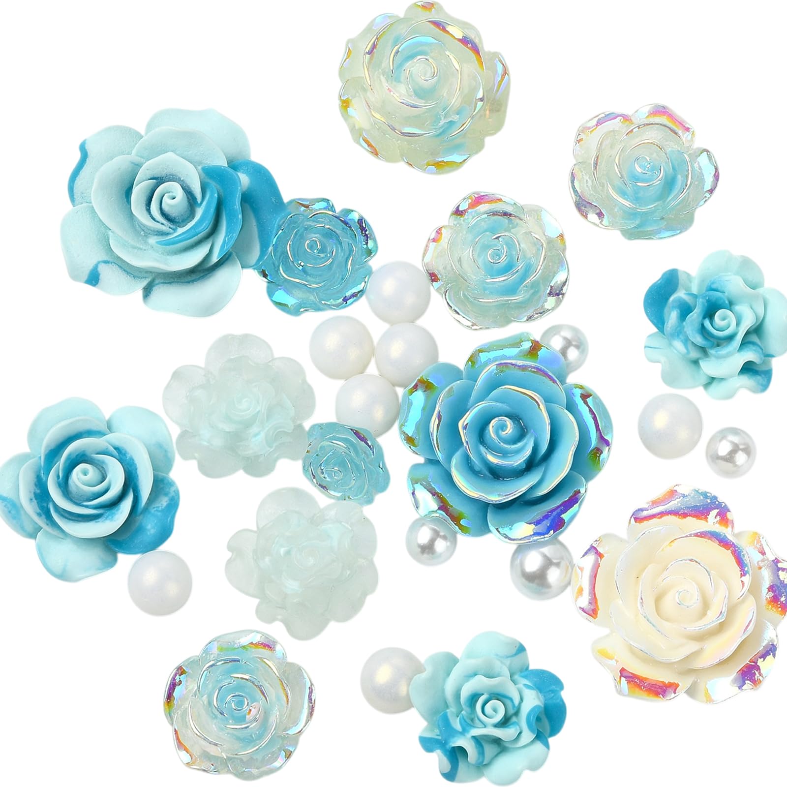 BEEFLIYNG 1 Pack Random Mixed 3D Resin ABS Colorful Rose Flower Acrylic Floral Decor Cabochon for Bracelet Earring Necklace Phone Case Craft DIY Jewelry Making (Blue)