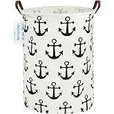 LANGYASHAN Laundry Basket Canvas Fabric Collapsible Organizer Basket for Storage Bin Toy Bins Gift Baskets Bedroom Clothes Children Nursery Hamper (anchor)
