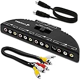 Fosmon RCA Splitter with 4-Way Audio, Video RCA Switch Selector Box + RCA Patch Cable and S-Video Cable for Connecting 4 RCA 