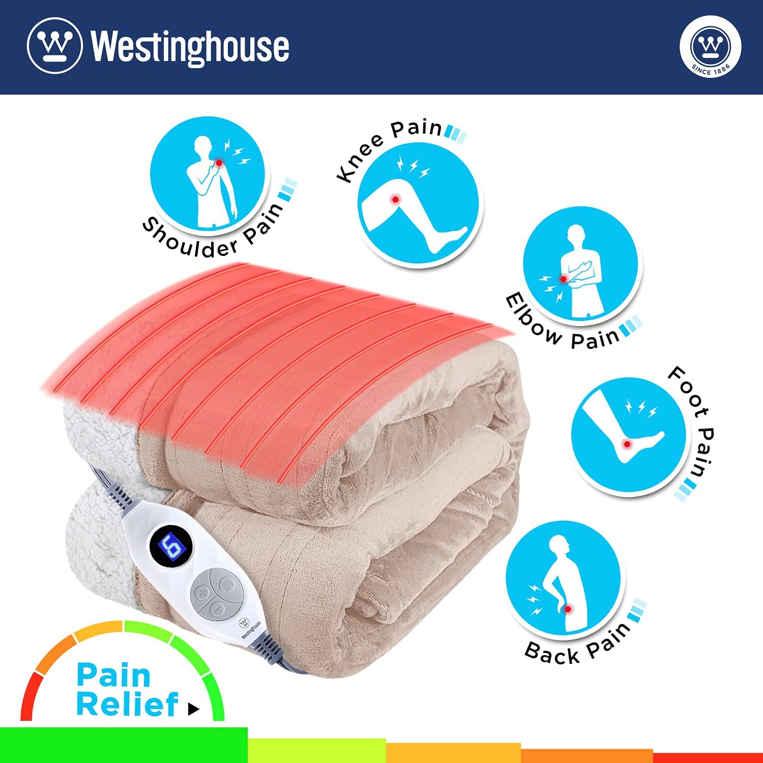 Westinghouse Electric Blanket Heated Throw Flannel to Sherpa Reversible Heating Blanket 50"x60", 6 Heat Settings & 4 Hours Auto Off, Machine Washable Ivory 50x60in: Kitchen & Dining