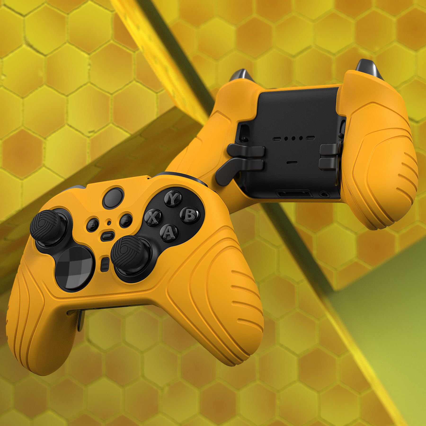 PlayVital Samurai Edition Anti Slip Silicone Case for Xbox Elite Wireless Controller Series 2 Core, Ergonomic Soft Rubber Skin Protector for Xbox Elite Series 2 with Thumb Grips - Caution Yellow
