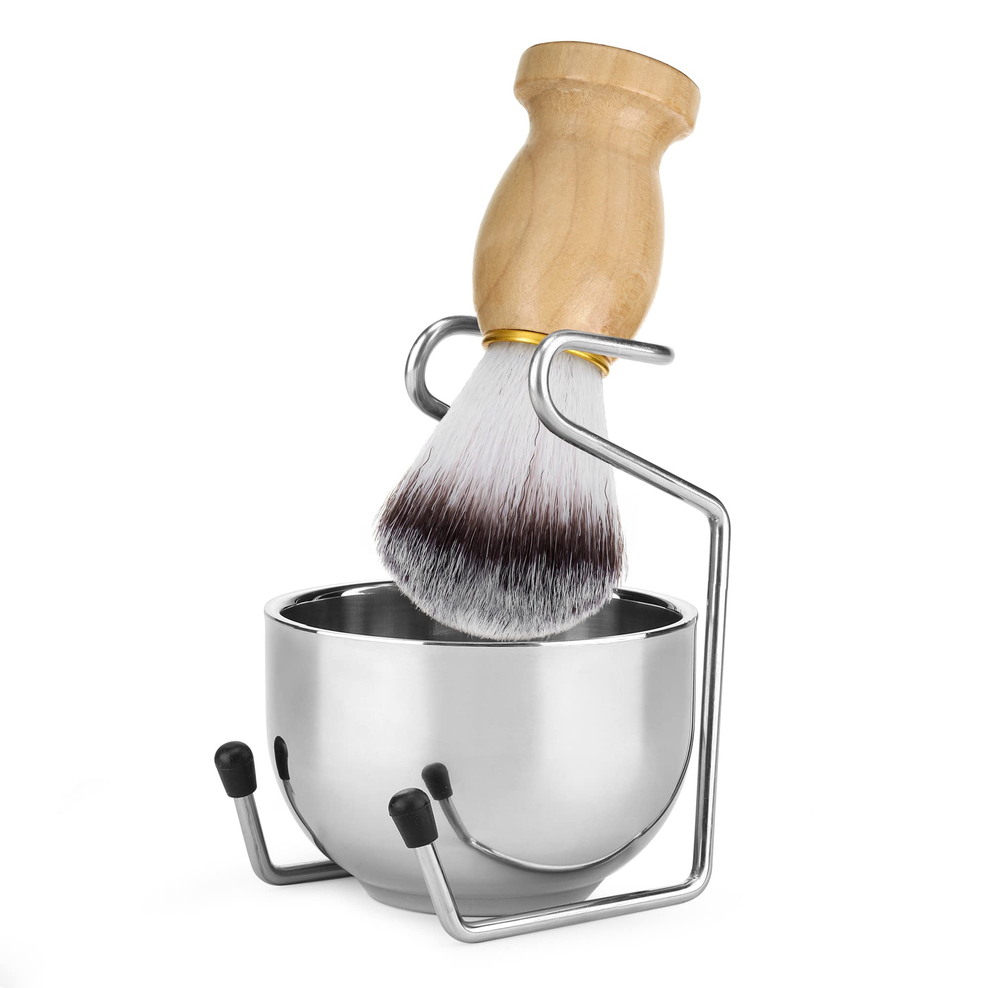 CCbeauty Shaving Brush Kit For Men, 3-In-1 Shaving Brush And Bowl Set, Stainless Steel Shaving Stand And Bowl, Traditional Wet Close Shaving Kit, Men Manual Shaving Cleaning Tool, Easy To Clean
