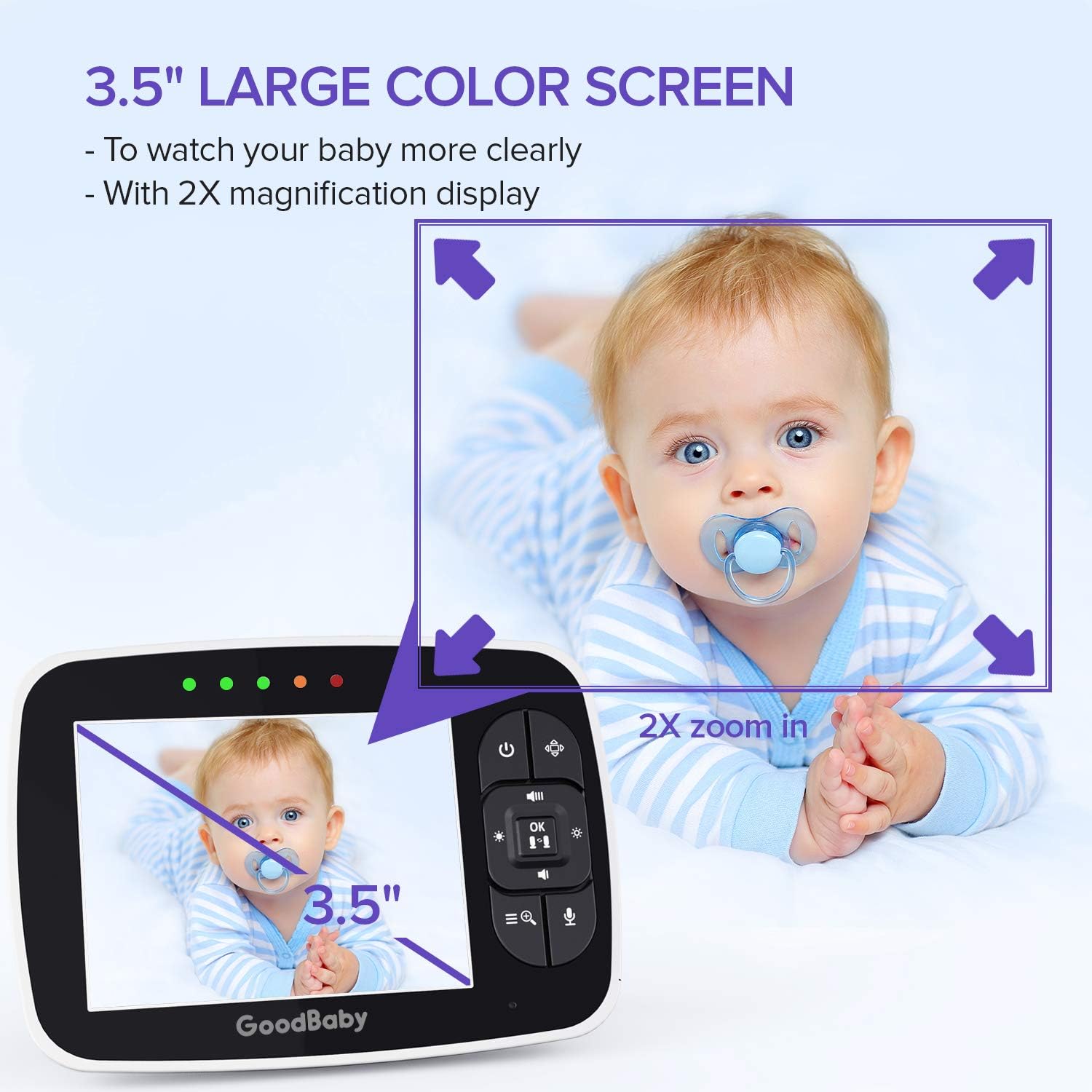 Baby Monitor with Remote Pan-Tilt-Zoom Camera|Keep Babies Safe with 3.5” Large Screen, Night Vision, Talk Back, Room Temperature, Lullabies, 960ft Range: Camera & Photo