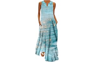 ABOUTYES Summer Dresses for Womens 2024 Trendy Casual Sleeveless Notch V Neck Floral Sexy Flowy Vintage Long Maxi Dress