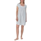Lanz of Salzburg Women's 100% Cotton Knit Short Sleeve Nightgown, Lace Trim, Pintuck Neckline, 36” Length