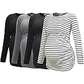 Smallshow Women's 4 Pack Maternity Shirts Long Sleeve Ruched Pregnancy Clothes Tops