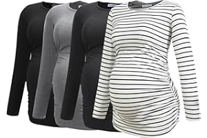 Smallshow Women's 4 Pack Maternity Shirts Long Sleeve Ruched Pregnancy Clothes Tops