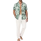 JMIERR Men 2 Piece Outfit Short Sleeve Lightweight Beach Button Down Shirt Casual Pant Sets with Pocket