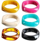 Landical Colorful Square Acrylic Resin Bangle Bracelet Wide Geometric Irregular Wristbands Women