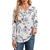 YOKGO Women's Long Sleeve Shirts Spring Tunic Outfits 2026 Oversized V Neck Blouses Work Tops Business Basic Casual Tees