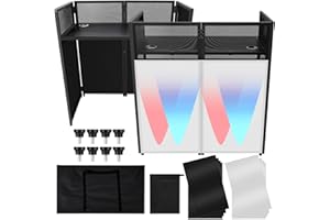 Portable DJ Facade Booth,50" L x 46" H x 21" W DJ Table Stand Booth with White & Black Scrim,Foldable DJ Table Station with A