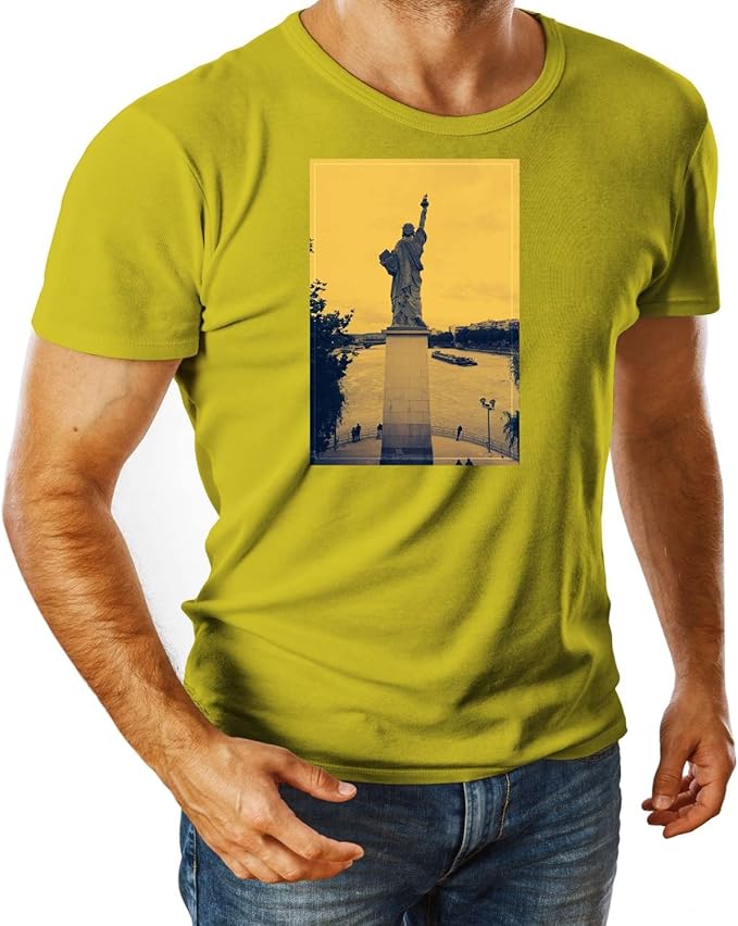 Statue of Liberty Men's CLASSIC Crew neck TShirt Yellow XLarge