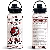 Uibunoo Baseball Gifts, Baseball Water Bottle 32oz with Lid, Baseballs Insulated Stainless Steel Tumbler Cup for Coach Lovers Players Boys Men, Baseballs Coach Gifts for Thanksgiving Christmas, 1 PCS
