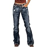 Flamingals Bootcut Jeans for Women Trendy Mid Rise Stretchy Wash Ripped Butt Lifting Western Jeans Without Belt