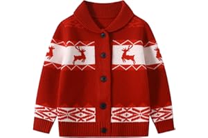 Fdqin Kids Boys Girls Christmas Cardigans Ugly Xmas Sweaters Reindeer Snowflake Shawl Collar Knitted Cardigan Sweater