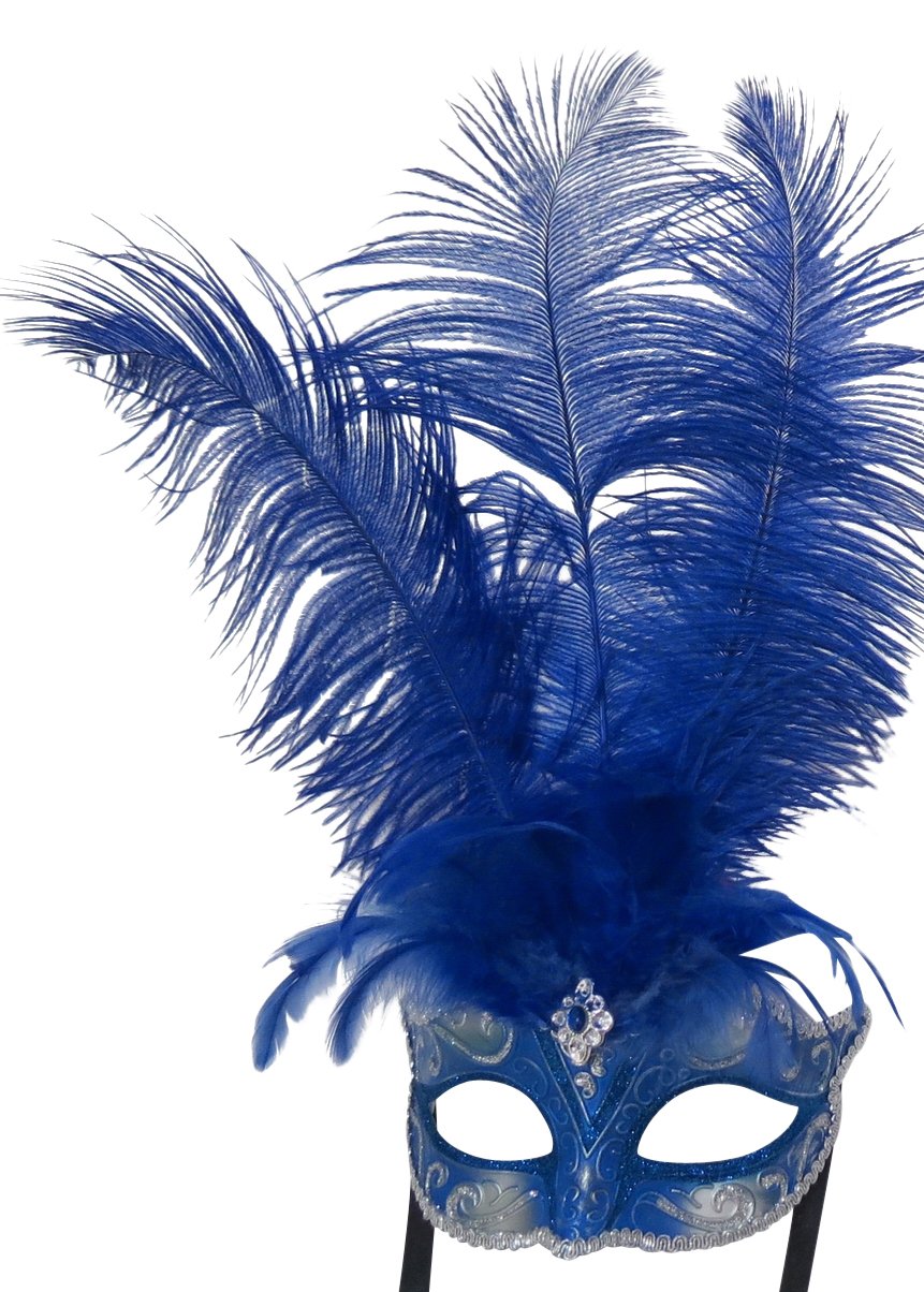 MASK & CO Ladies Quality Blue & Silver Feather Venetian Masquerade Party Ball Eye Mask