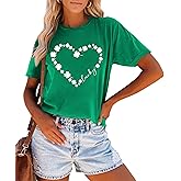St. Patrick's Day Shirts for Women Shamrock Heart Graphic Tees St Patty's Lucky T-Shirt Irish Tops
