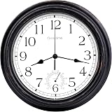 Crosstime 40cm Large Outdoor Clock with Thermometer Bronze Waterproof