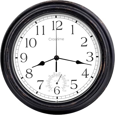 Crosstime 40cm Large Outdoor Clock with Thermometer Bronze Waterproof