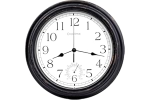 CROSSTIME 16 Inch Large Outdoor Clock Waterproof with Thermometer Retro Wall Clocks for Patio Pool Garden Home,Bronze