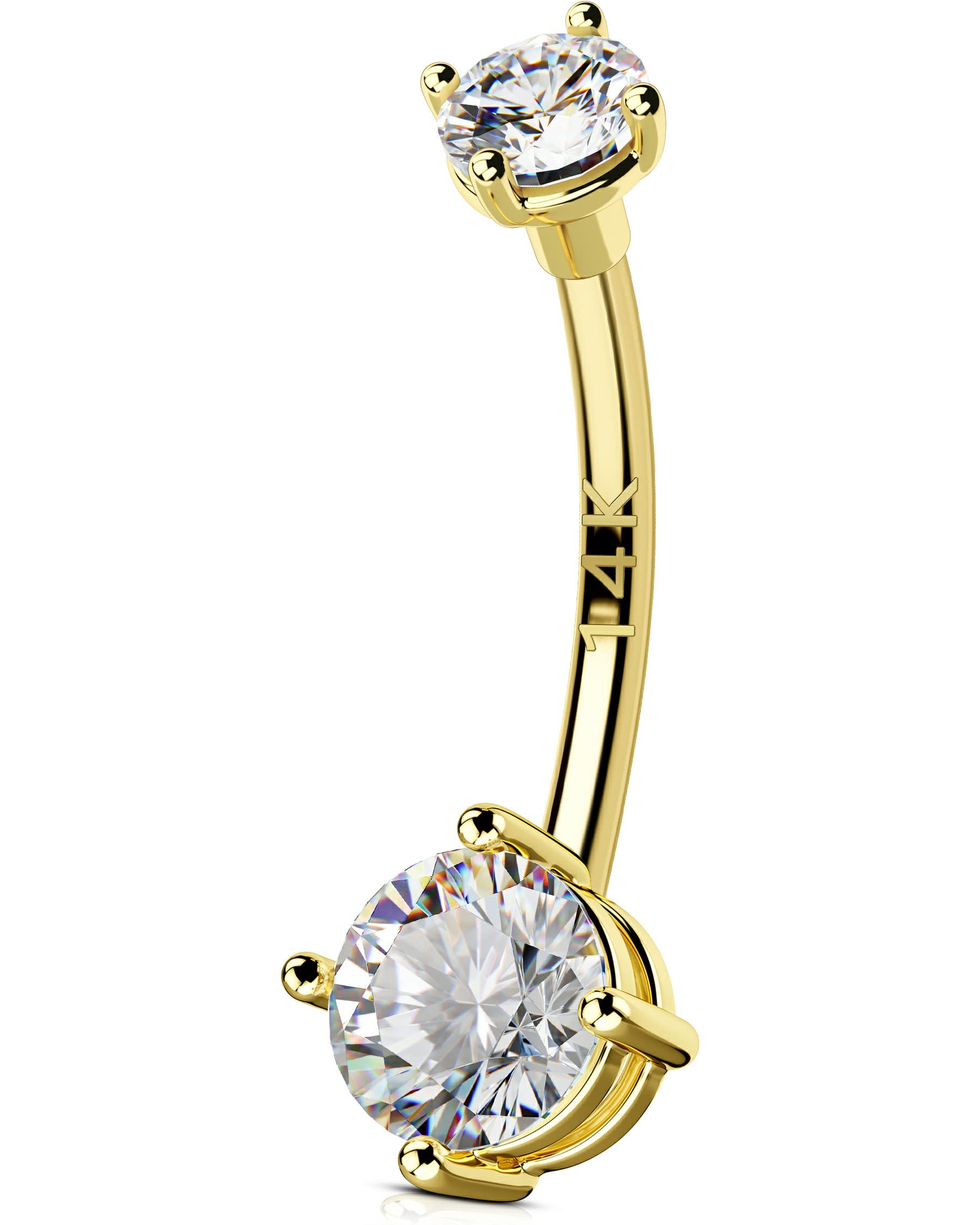 OUER Belly Bars 14G 14K Solid Gold Belly Button Ring Clear CZ Navel Ring Belly Button Piercing Navel Jewellery Gold