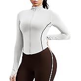 colorskin Women Workout Jackets Slim Fit Zip Up Corpped Athletic Jacket Contrast Stitching Jacket with Pocket