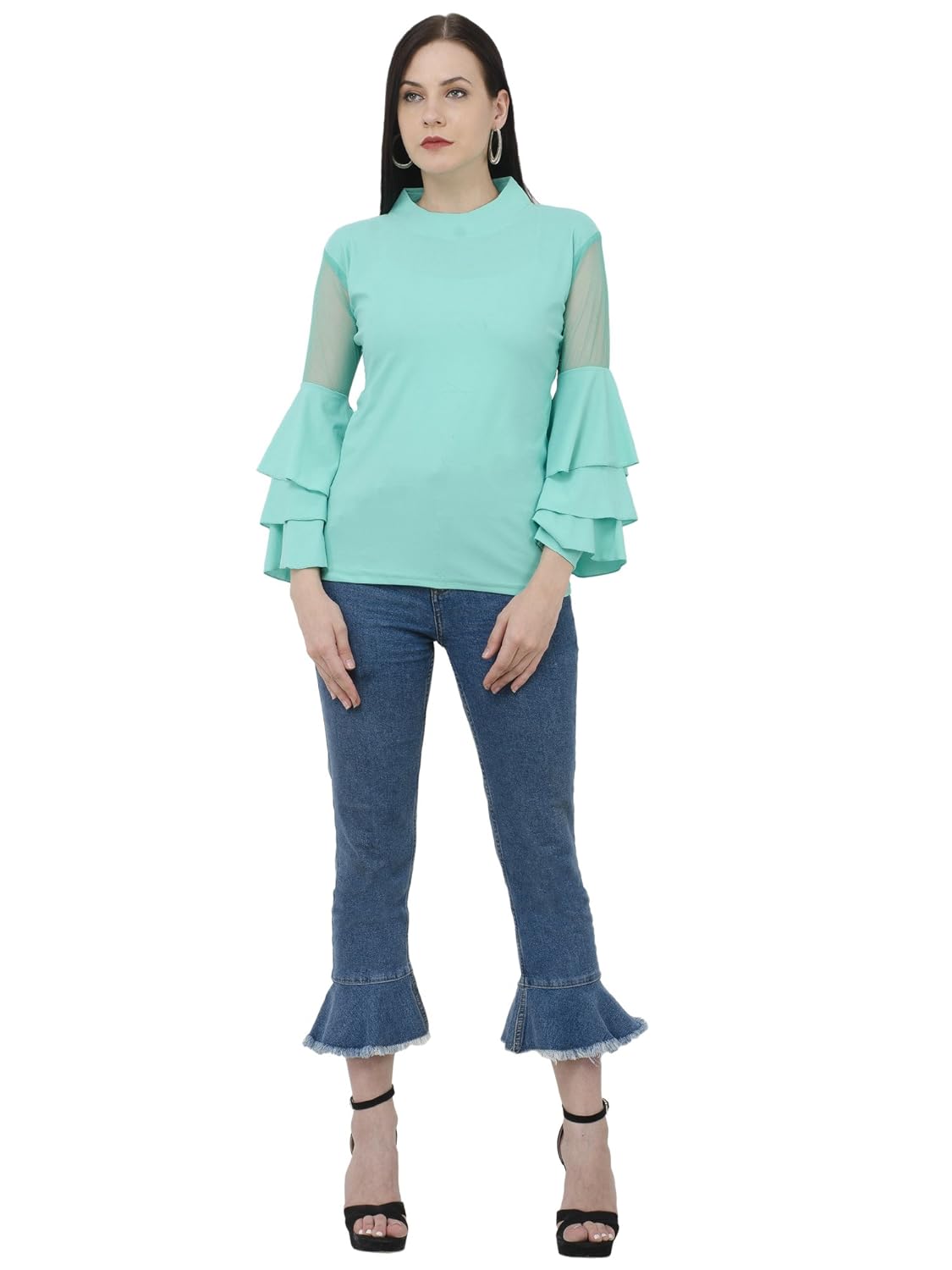 dimpy garments buynewtrend bell sleeve crepe top for women