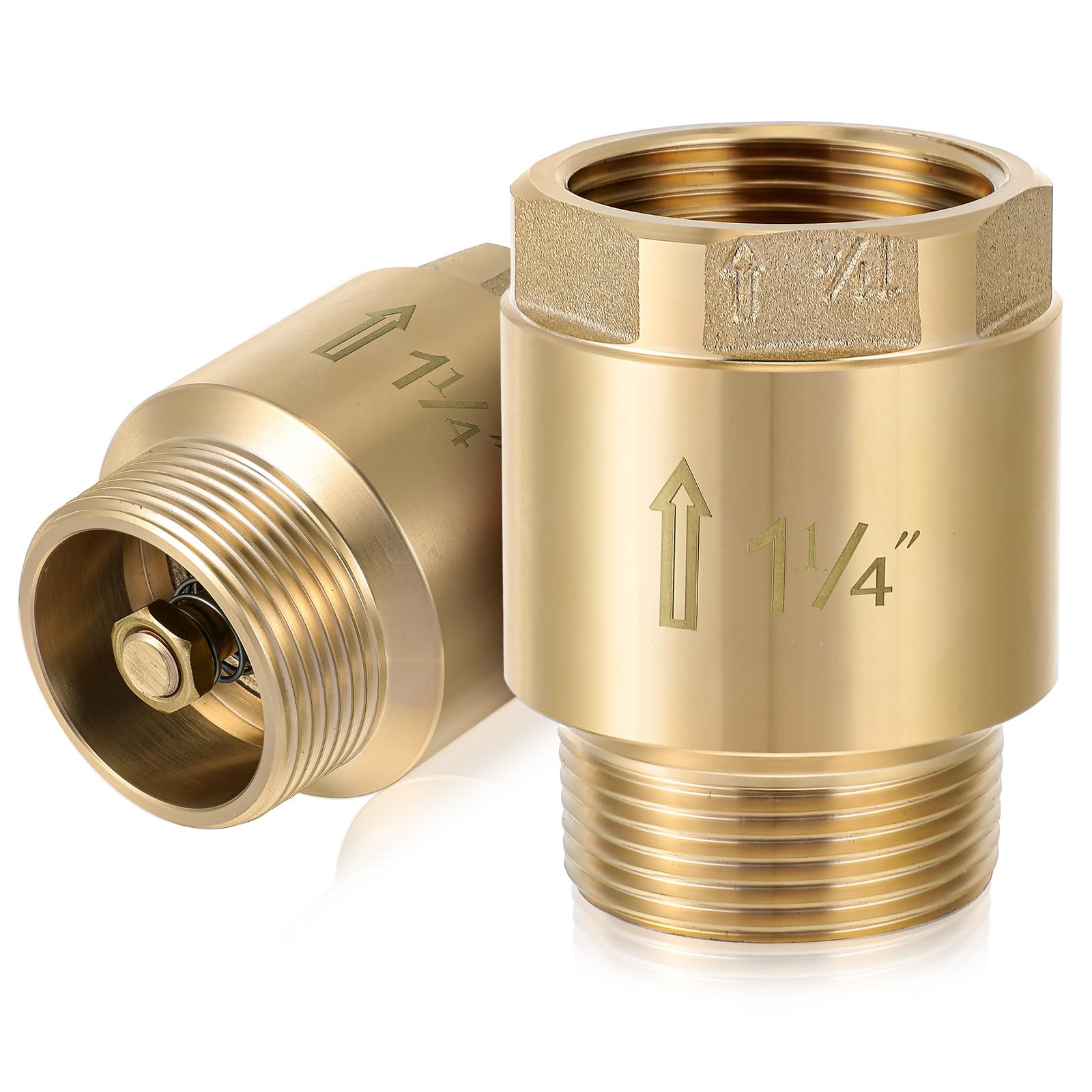 Photo 1 of Zonon 2 Pcs 1-1/4 Inch Check Valve One Way Brass Non Return in Line Check Valve with Backflow Prevention NPT Male in FNPT out for Garden Hose Well Pumps Irrigation Systems Chemical Industry