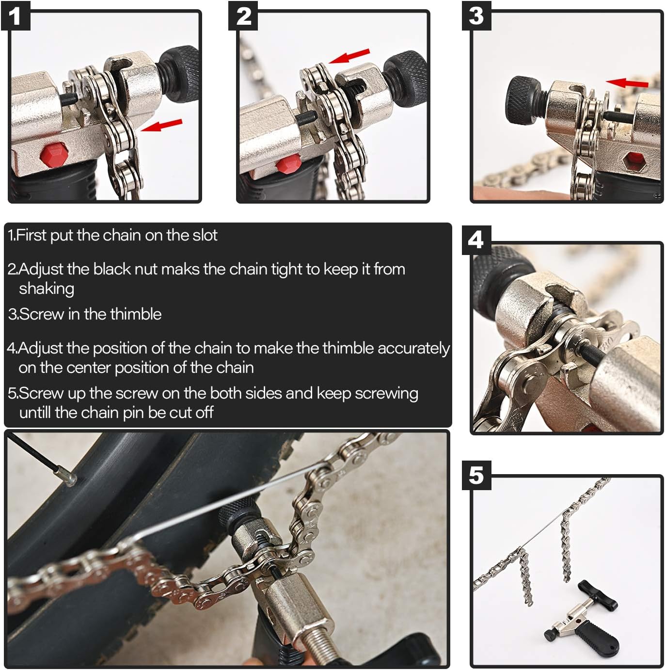 TRKIMAL Bike Chain Splitter, Bike Chain Cutter Breaker Tool with Chain Hook Compatible with 7 8 9 10 Speed Bicycle Chain Link Repair Removal/Installation, Portable Durable Reusable Cycling Tools : Sports & Outdoors