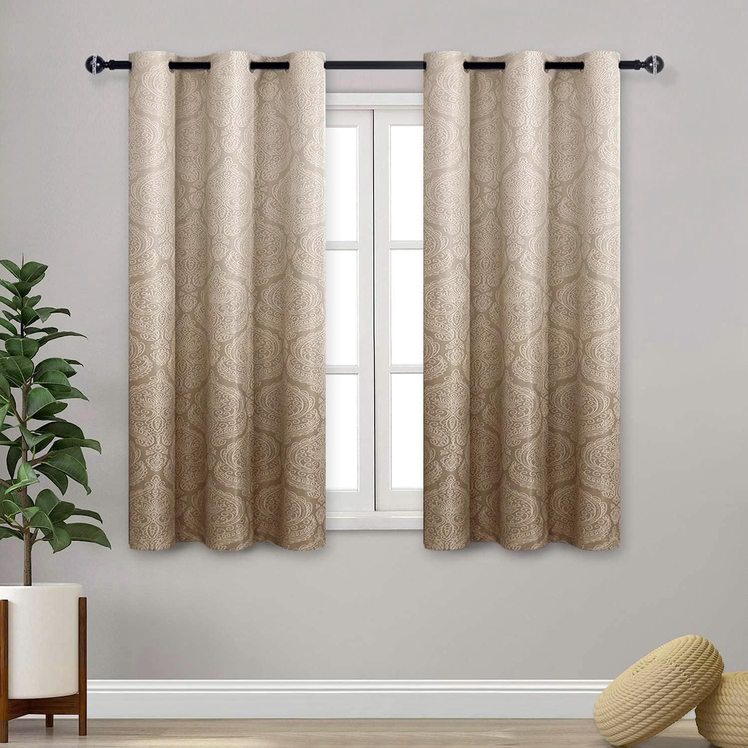 DWCN Ombre Room Darkening Curtains for Living Room - Damask Patterned Thermal Grommet Drapes for Bedroom,Office, 1 Pair Gradient Window Curtain Panels, 36 x 54 Inch Length Long, Taupe Image