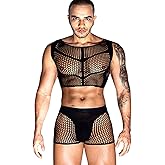 ChiaoLezhee Men's Tank Tops Mens Sexy Sheer Mesh Fishnet Crop Top Shirt Sissy Lingerie Man Underwear for Men Clothes Gay
