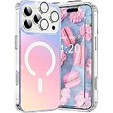 WATEFULL Case Compatible iPhone 17 Pro MagSafe Iridescent Color Change, Fluorescent Glitter Matte Magnetic Bumper Case +1 Screen 1 Camera Protector for Women Girl iPhone 17 Pro 6.3" 2025(Holographic)
