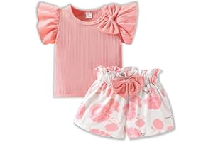 Azmxynol Toddler Baby Girls Clothes Cute Cap Sleeve T-Shirt + Floral Printed 2pcs Summer Shorts Set For Girls