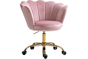 ZOBIDO Comfy Home Office Task Chair with Wheels, Cute Modern Upholstered Velvet Seashell Back Adjustable Swivel Vanity Desk Chair, for Women, for Kids, for Girls, Living Room(Bright Pink