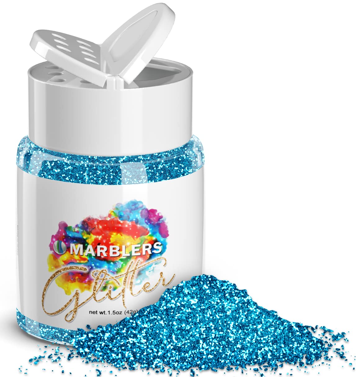 MARBLERS Twinkle Glitter [Aqua Blue] 1.5oz (42g) | Fine | Non-Toxic, Vegan, Cruelty-Free | Face, Body, Eyeshadow, Hair, Festival, Party Makeup | Nail Art, Polish | Resin, Tumbler, Slime, Craft