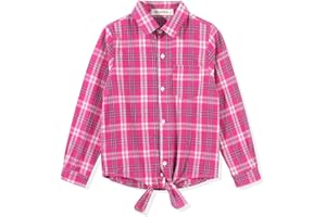 Noomelfish Girls Long Sleeve Button Down Shirt Tie Front Blouse Tops (5-14 Years)