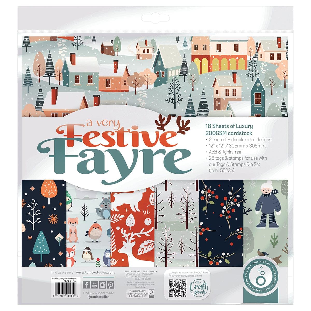 Tonic Studios - A Very Festive Fayre Patterned Paper Pad - 200gsm Cardstock (12'' X 12'')