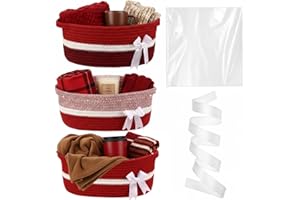 Colingmill 3 Pack Christmas Thanksgiving Small Bow Woven Basket Empty with Handles Gift Bags and Ribbon 12" x 8" x 5" Gift Baskets to Fill Storage Box Pet Toy Wedding Presents Birthday(Red)