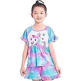 MHJY Girls Pajama Sets Ruffled Sleepwear Casual Sleeping Clothing 2pcs Flutter Sleeve Top and Shorts
