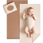 Konssy Faux Leather Waterproof Baby Changing Mat 2 Pack, Regular, 30"x17" | Wipeable &amp; Foldable, Portable Diaper Changing Pad, Fits Diaper Bags for Travel, Home And on-The-Go Use (Brown,Beige)