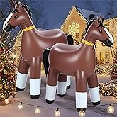 Soulchen 2 Pcs Christmas Inflatables Horse 3.2ft Blow up Horse with Built in LED Lighted Outdoor Farm Animal Cute Clydesdale Decoration with Xmas Bell for Holiday Party Garden Lawn Yard