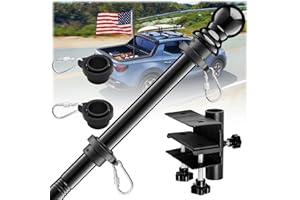 POPOHOSER Flag Pole - Tangle Free Black Flag Pole Kit with No Drilling Holder Bracket Mount for Truck Bed, 1 inch Stainless Steel Metal Flagpole for Car, Pickup, Jeep, Vehicle, House, Porch, Yard, Parade (5FT)