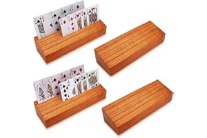 Iswabard Poker Card Holders Playing Aids Card Deck Stand Set of 4 for Kids for Elders Wood Racks Tray Organizing Game Bridge Adults Travel Tools Canasta Uno Skipbo 5 Crowns