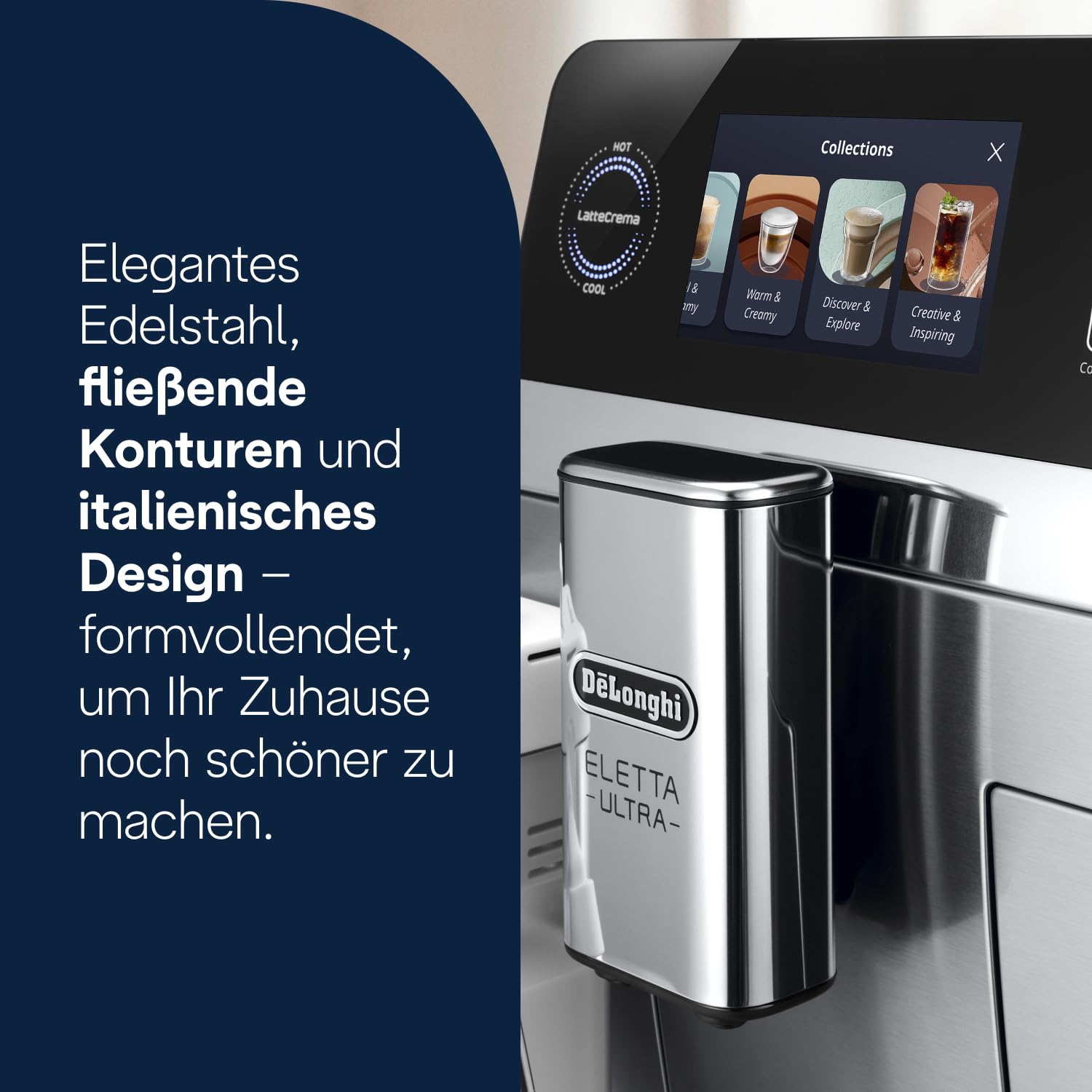 De'Longhi Eletta Ultra Kaffeevollautomat NEU - LatteCrema Milchsystem, 50+ heiße & kalte Getränke, besonders leise, intuitives Farb-Touchdisplay, einfache Reinigung, Metallgehäuse (ECAM472.85.MB) 8