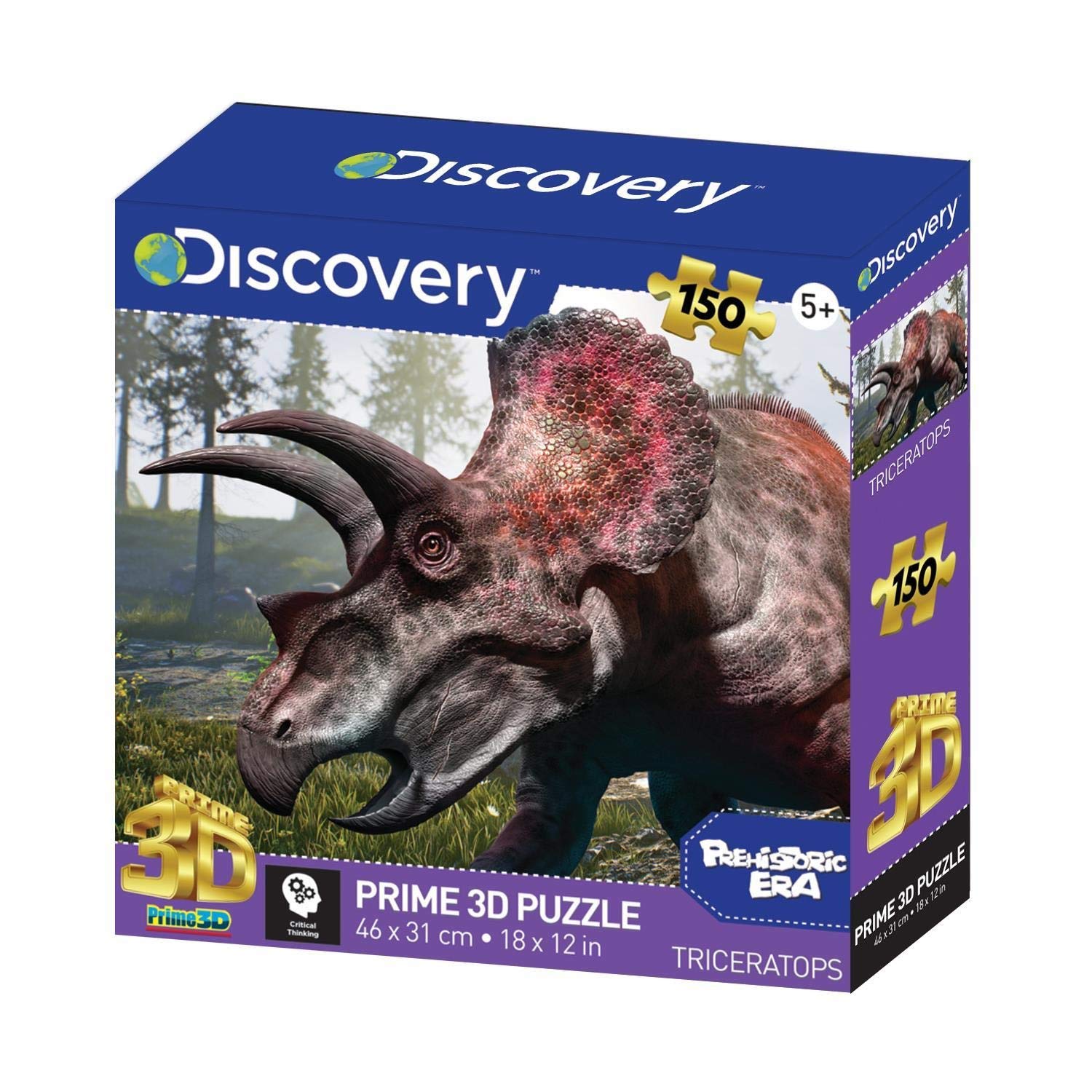 PRIME 3D , Discovery - Triceratops , 3D Lenticular Jigsaw Puzzle , 46cm x 31cm - 150 pcs , Games & Puzzles , Ages 5+