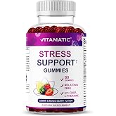 Vitamatic Stress Relief Gummies with GABA, L-Theanine, Lemon Balm &ndash; Lemon &amp; Mixed Berry Flavor &ndash; 60 Gummies &ndash; Vegan, Non-GMO, Gluten-Free