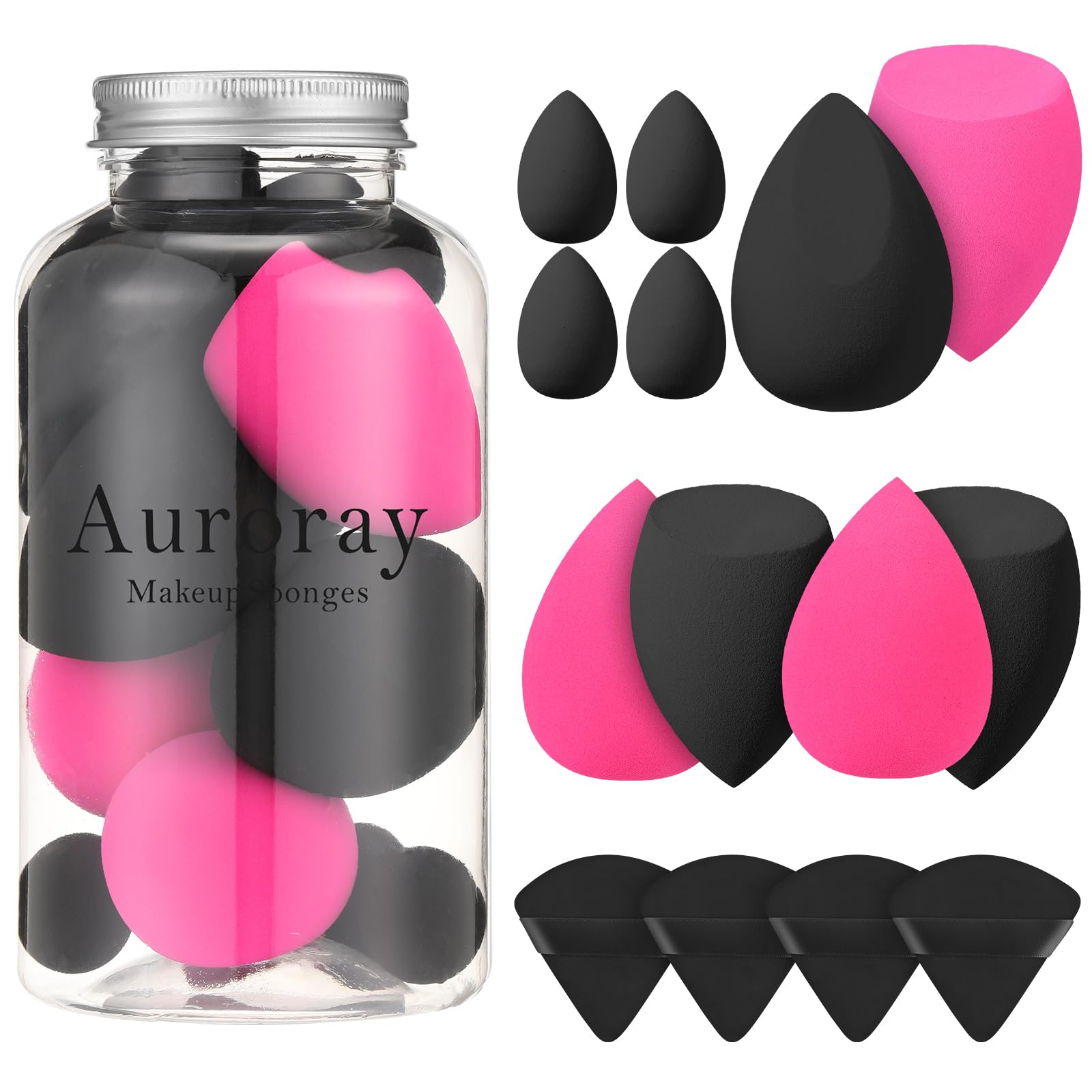 Photo 1 of 14 Pcs Makeup Sponges,Beauty Sponges Blender with 4 Pcs Powder Puff and 4 Pcs Mini Make up Sponges Valentine's Day Gift,Mother's Day Gift for Women Liquid,Foundation,Powder,Concealer(Black,Hot pink)